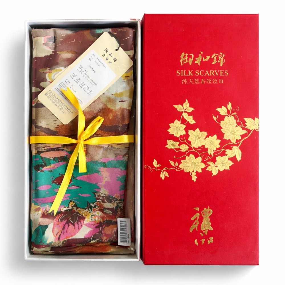 Silk Scarf Gift Set 100% Silk Floral Print | Luxury Boxed Set | 90x90cm